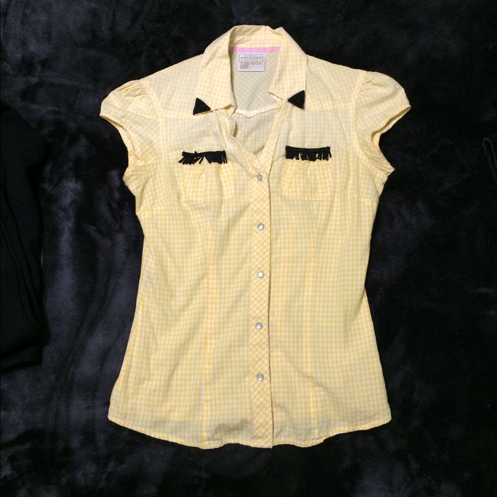 Yellow gingham rockabilly/pinup shirt/top